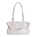 Borsa tote bianco crema minimalista in pelle sintetica lucida con fibbia decorativa - Senza Ciondolo / Bianco