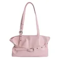 Large pale pink tote bag in glossy faux leather with decorative buckle and eyelet strap - No Pendant / Pink