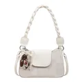 Creamy white crossbody bag with woven handle and beaded horse charm decoration - With Pendant Style / White
