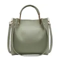 Elegante borsa a secchiello verde morandi con manico tondo e dettagli dorati - Verde