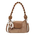 Retro brown small square bag with woven handle and llama pendant for women - With Pendant Style / Brown