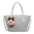 Dusty blue crossbody bucket bag with litchi texture and cute puppy charm detail - With Pendant Style / Blue