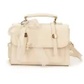 Retro cream white square handbag for women with lace pearl bow and gold button detail - With Ornament / Off White