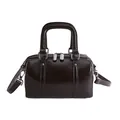 Dark brown high-gloss Boston bag with double handles and adjustable crossbody strap - Style Without Charm / Brown