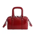 Red polished leather pillow handbag with double handles and detachable silver strap clips - Style Without Charm / Red