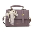 Elegant purple square handbag in litchi grain leather with pearl bow ornament - With Ornament / Purple