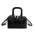 Glossy black pillow bag with silver hardware and detachable strap for daily use - Style Without Charm / Black