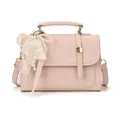 Pink retro square handbag with large lace pearl bow and gold metal buckle detail - Pink