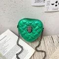 Quilted heart crossbody bag in neon green glitter finish with eagle head and chain strap - Green
