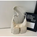 Sac hobo blanc crème avec double poches zippées et bandoulière réglable pour femme - Blanc Cassé