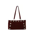 Vintage burgundy frosted suede baguette bag with silver eyelets and shoulder strap - Burgundy