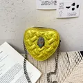 Yellow sequined heart-shaped quilted crossbody bag with rhinestone eagle head buckle - Yellow