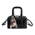 Black leather pillow handbag with leopard charm and bear pendant for women's daily commute - With Pendant Style / Black