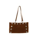 Vintage dark brown frosted baguette bag featuring decorative silver metal eyelets - Brown