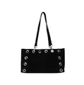 Matte black punk baguette bag with silver grommets and sleek double shoulder straps - Black
