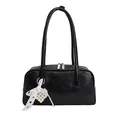Borsa a spalla classica nera con doppi manici e ciondolo con nastro di perle - Con Ciondolo / Nero