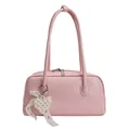 Elegante borsa sottobraccio in pelle rosa da donna con ciondoli a cuore in perla e pizzo - Con Ciondolo / Rosa