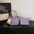 Purple lychee pattern bucket bag with small inner pouch and cute teddy bear charm - Bag Set (Without Charm) / Purple