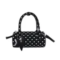 Polka dot pattern bowling handbag with star charm and adjustable strap for women - Black