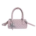 Pink polka dot cylindrical handbag with silver star charm and adjustable strap - Pink