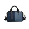 Contrast denim Boston handbag with leather handles and gold-tone hardware detail - Dark Blue
