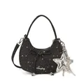 Sac demi-lune noir à motif étoiles argentées avec pendentif étoile en métal chic - Style pendentif / Noir (Avec Pendentif)