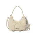 Sac bandoulière demi-lune blanc cassé avec motifs d'étoiles argentées et nœud chic - Style pendentif / Blanc (Avec Pendentif)