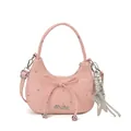 Roze halve maan schoudertas met zilveren sterren, strikdetail en sterrenhanger - Hangerstijl / Roze (Met Hanger)