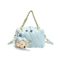Borsa a tracolla trapuntata celeste con catena dorata e ciondolo a forma di cucciolo - con portachiavi / Blu