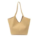 Beige large capacity tote bag with lychee texture and sleek vertical stitch design - Yellow