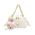 Borsa a tracolla trapuntata bianca con catena dorata e ciondolo a forma di cucciolo - con portachiavi / Bianco avorio