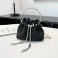 Sac seau mini noir élégant orné de strass avec une chaîne argentée - Base Noire Strass Noir