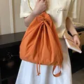 Versatile bright orange drawstring backpack bucket bag for daily sport casual outfits - Orange