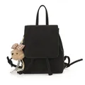 Black synthetic leather backpack with drawstring closure and cute plush bear charm - With Pendant / Black