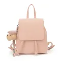 Minimalist light pink PU leather backpack for women with a cute plush dog pendant - With Pendant / Pink