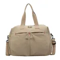 Khaki canvas duffel bag with large capacity for travel and fitness training usage - Khaki