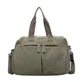 Army green large canvas duffel bag with dual front pockets and adjustable shoulder strap - Green