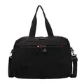 Large black water-resistant sports travel bag with red stitching and adjustable strap - Black