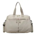 Beige large capacity canvas travel bag with red stitching and adjustable shoulder strap - Off-white