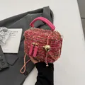 Rosa Tweed Eimertasche für Damen mit goldener Kette und Ledergriff im Modestil - Groß / Fuchsia