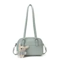 Light blue lychee texture crossbody bag with cute white plush bunny charm - Charm / Blue
