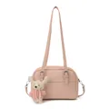 Pale pink lychee grain leather crossbody bag with a cute white bunny charm - Charm / Pink