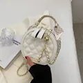 Sac rond matelassé blanc avec poignée en foulard de soie et chaîne dorée pour femme - Blanc
