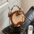 Sac bandoulière rond matelassé blanc crème et marron avec poignée en foulard - Brun et Blanc Cassé