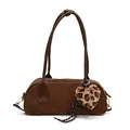 Bolso de hombro en ante marrón oscuro con colgante de corazón de leopardo y oro - Con Colgante / Marrón