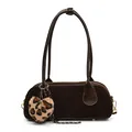 Bolso de hombro retro marrón oscuro mate con amuleto de corazón de leopardo y oro - Con Colgante / Marrón