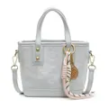 Light blue-grey crossbody bucket bag with star embossing and a tennis racket charm - With Charm / Light Blue (With Pendant)