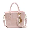 Light pink tote bag with star embossing, detachable strap, and tennis racket charm - With Charm / Pink (with Pendant)