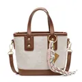 Chic cream bucket bag with brown trim, star embossing and stylish woven pendant - With Charm / Creamy White & Brown (With Charm)