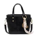 Black vegan leather bucket bag featuring star embossing and tennis racket charm - With Charm / Black (with Pendant)